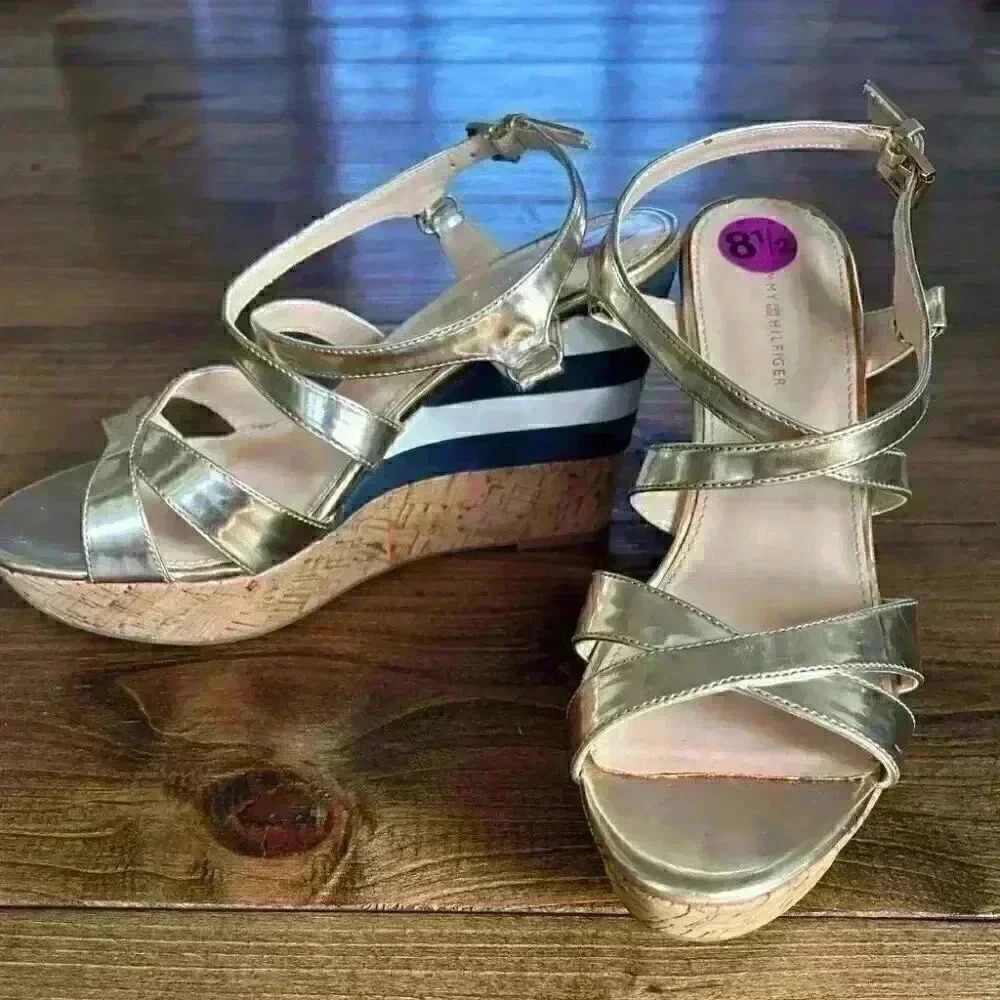 Tommy  Hilfiger Nautical Striped with Cork Wedge Shoe